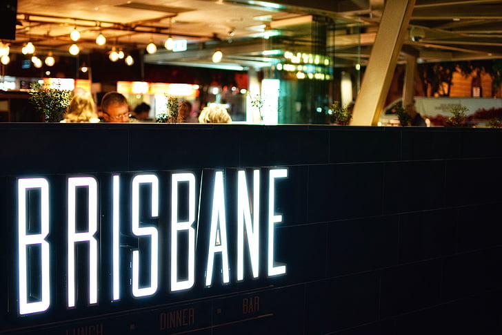 Foto, Brisbane, beleuchtet, Beschilderung, isst, Indoor, Text