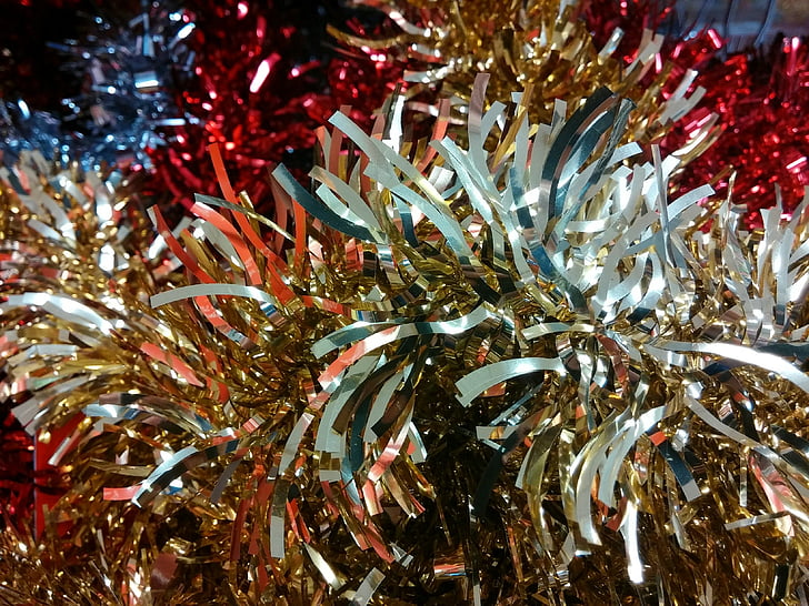 tinsel, christmas, decorations, festive, glittery, xmas, silver