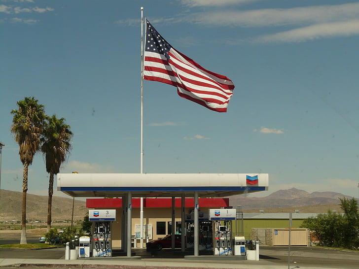 stations d’essence, faire le plein, essence, entreprise, musique, drapeau, l’Amérique