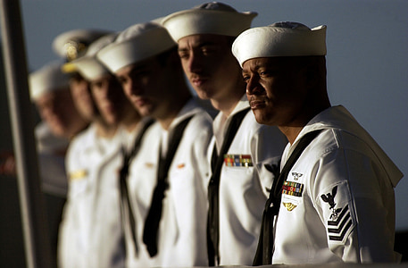 us navy, sailors, lined up, line, row, military, on deck