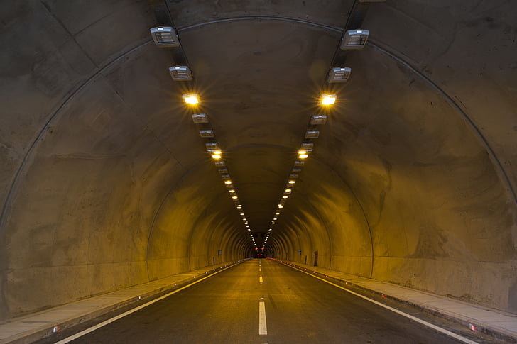 tunnel, asfalt, licht, lint, beton, vervoer, auto