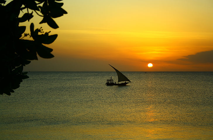 Zanzibar, båt, segel, solnedgång, havet, naturen, nautiska fartyg