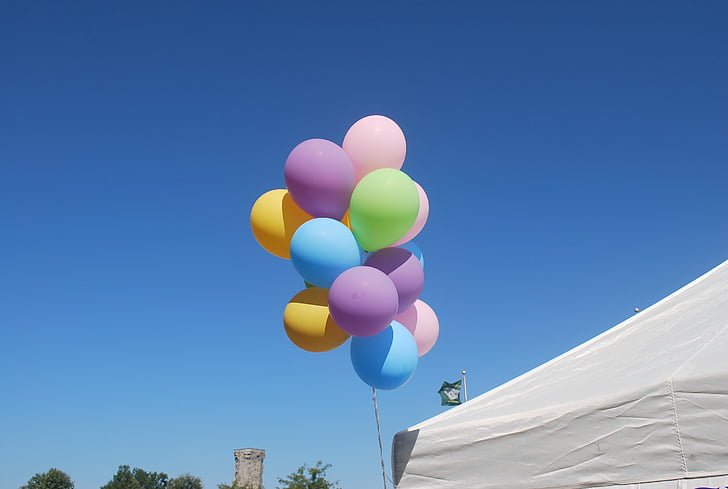 μπαλόνια, ουρανός, δίκαιη, εορταστική, διασκέδαση, το καλοκαίρι, μύγα