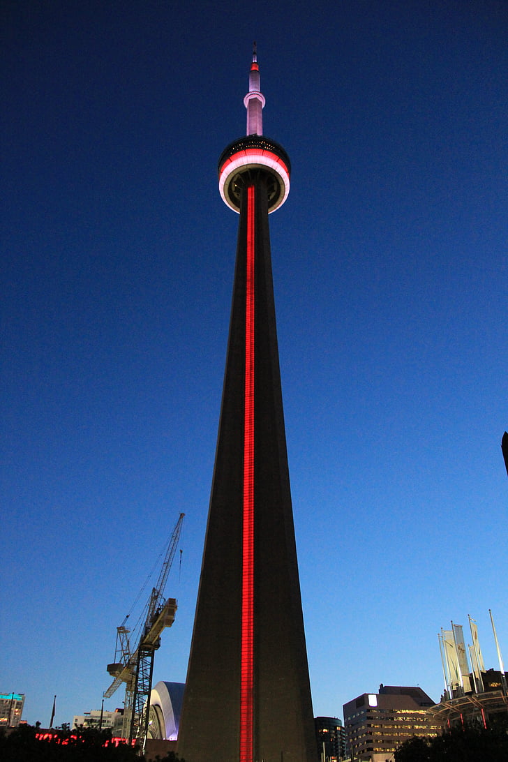 toronto, tower, view, canada, night, colorful