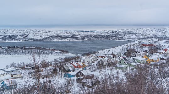 Kirkenes, Norra, mäed, arhitektuur, maastik, lumi, loodus