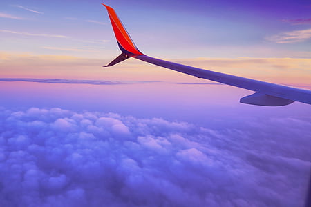 fotografia, avió, ala, Colom, núvols, volant, aèria