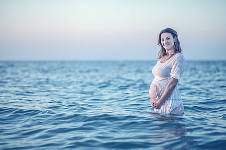 бременност, море, бременна, жена, майка, плаж, майчинство