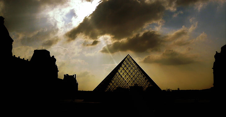 Paris, Frankrike, Louvre, pyramide, Museum, arkitektur, landemerke