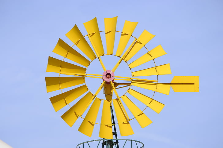 풍차, 공원-과학-그라나다, 바람, 밀, 노란색, 낮은 각도 보기, 스카이