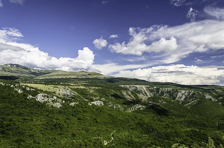 Hochland, Blick, Panorama, Berge, Landschaft, Felsen, Vegetation