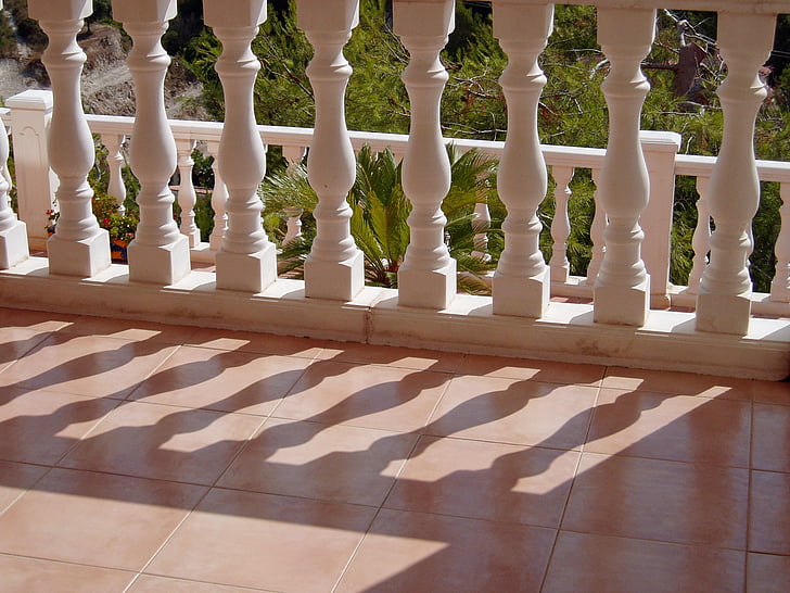 balustrade, spindles, shadow, pattern, row, terrace, sunny