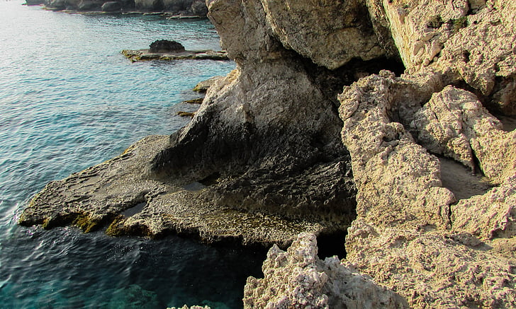 Chipre, Ayia napa, costa rochosa, penhascos, mar, natureza, selvagem
