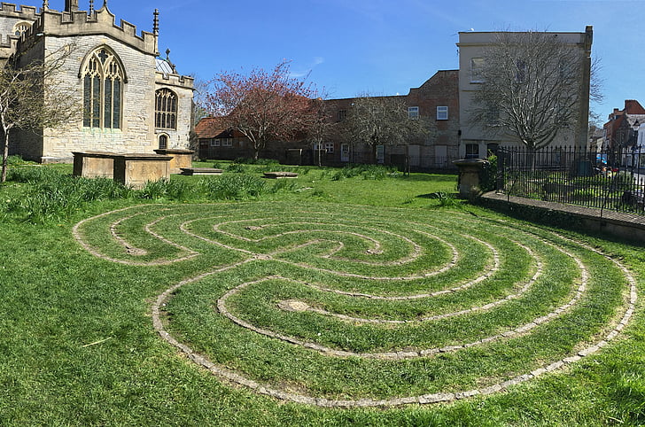 labyrinthe, Glastonbury, herbe