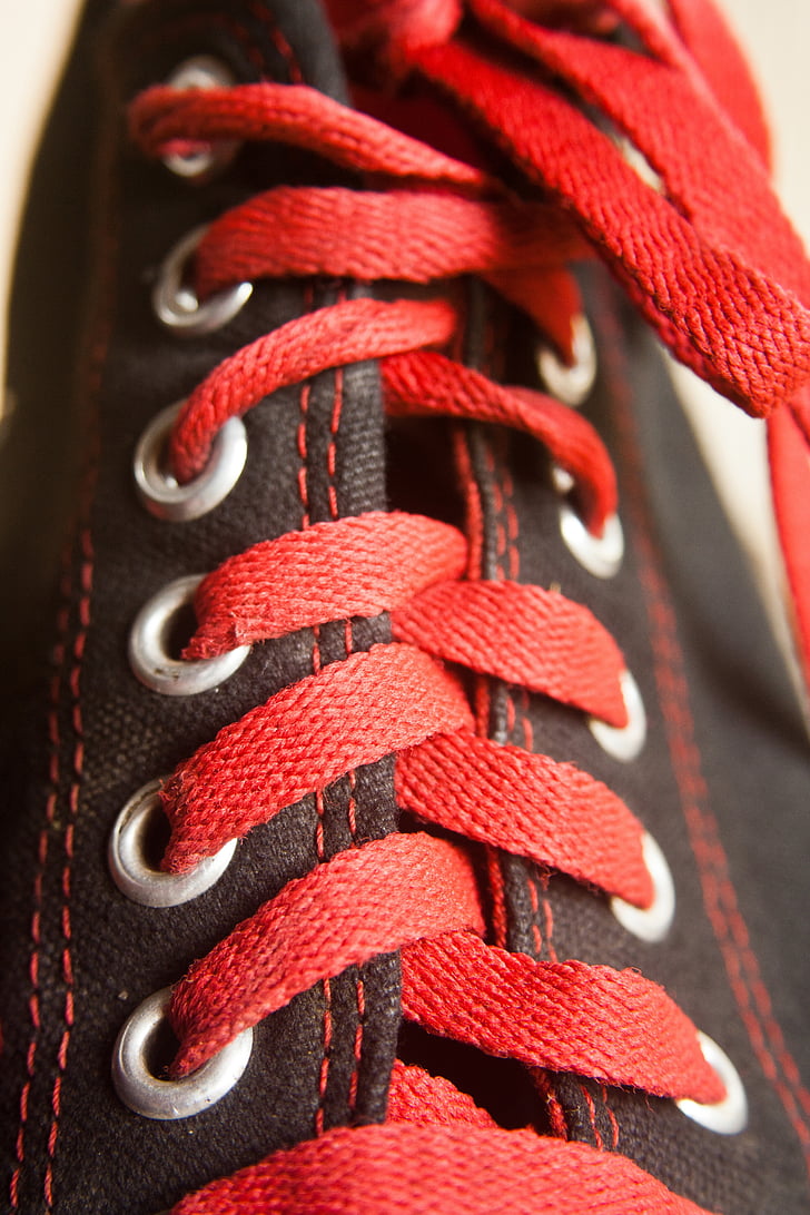 conversar, Cordons, negre, sabates, vermell, sabatilles d'esport, moda