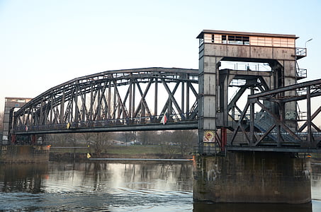 hubbrücke, Magdeburg, Jembatan kereta api, Elbe, Monumen, melacak, satu-lagu