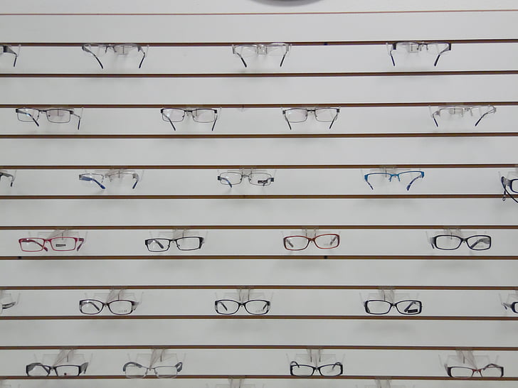 quadros, lentes, óptico, parede, óptica, óculos