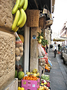 Romos gatvės, parduotuvė, vaisių, daržovės, Roma, Italija
