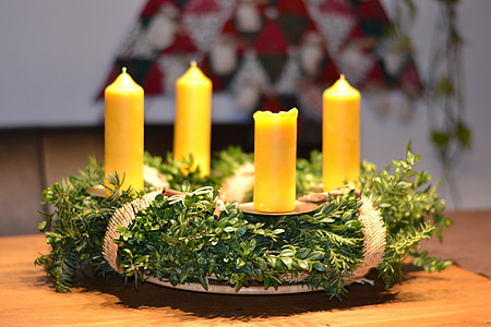 Corona de Adviento, Navidad, Deco, velas de cera de abejas, verde, sucursales, velas