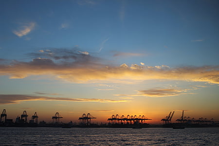 solnedgang, offshore, himmelen, hav, Drill, Waterfront, sjøen