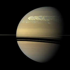 Saturno, planeta, superficie, hacia adelante, tormenta de invierno, anillo, espacio