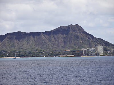 Diamond head, Hawaii, okeāns, dimants, vadītājs, Oahu, zila