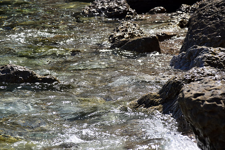 Rock, vatten på stenarna, vatten, rörelse, unruhigesee, havet, vattenstänk