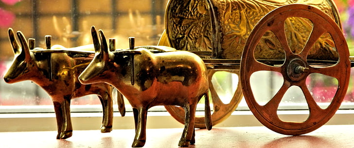 ornamental oxen cart, metal, india, artistic