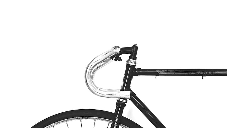 velosipēdu, velosipēds, melnbalto, tuvplāns, stūres ragi