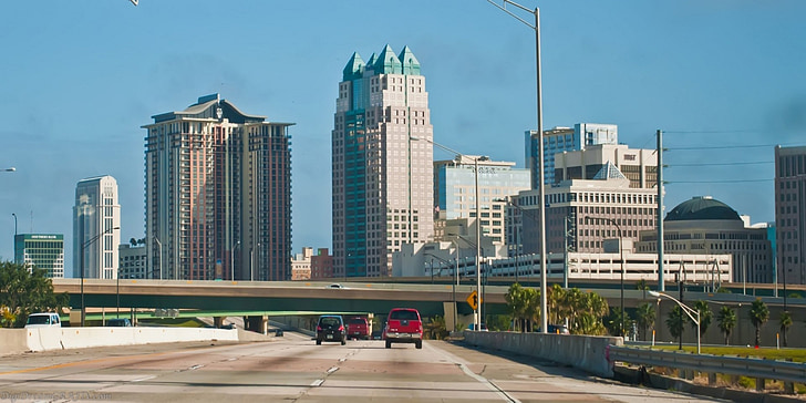 bâtiments, ville, paysage urbain, Floride, autoroute, Bureau, Orlando