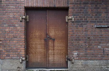 τούβλο, πόρτα, σκουριά, εργοστάσιο, βιομηχανική, τοίχου