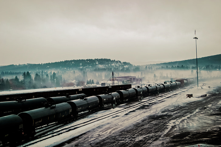 Frakt, tåg, industriella, metall, kalla, järnväg, transport