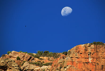 Mặt Trăng, một nửa Trăng, bầu trời, màu xanh, dãy núi, Moonrise, khí quyển