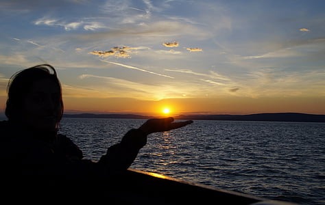 sjön, Balaton, solnedgång