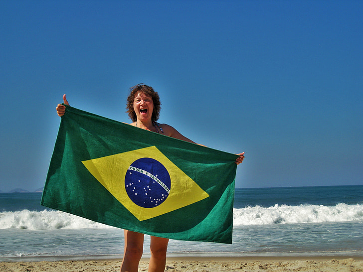 Rio, Copacabana, platja, vacances, sol, cel blau, dona
