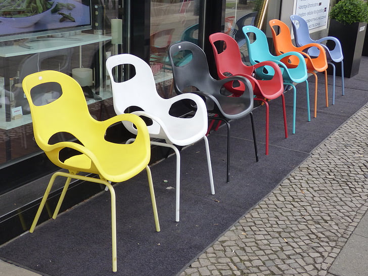 stol, stolar, färgglada, säte, ställa in, möbler, design