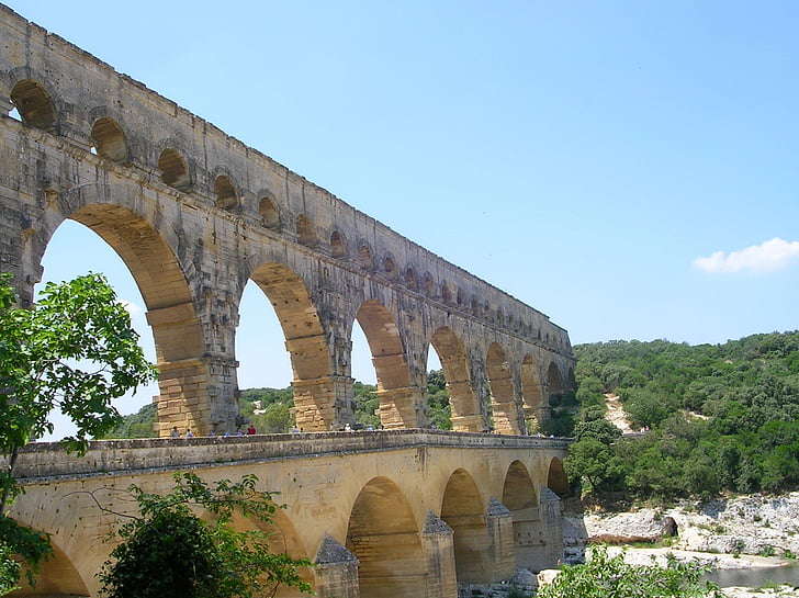 Pont du gard, akvædukt, arkitektur, roman, Frankrig, vartegn, berømte