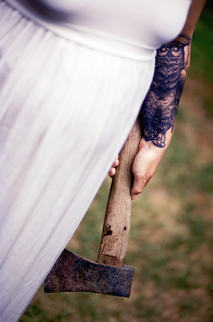 arma, fusta, destral, persones, mà, Mussol, tatuatge