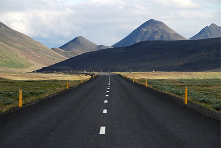 carrer, carretera, solitari, Islàndia, pics, muntanyes, turons
