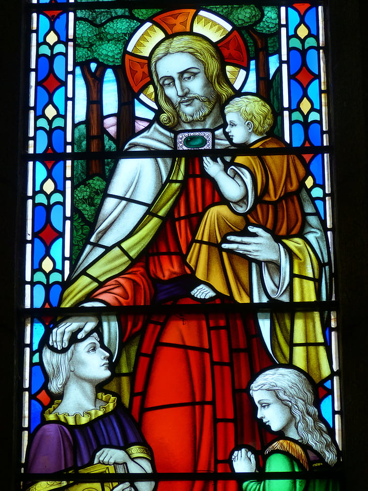 benedicció, beneir, nens, Jesús, l'església, finestra, finestra de l'església