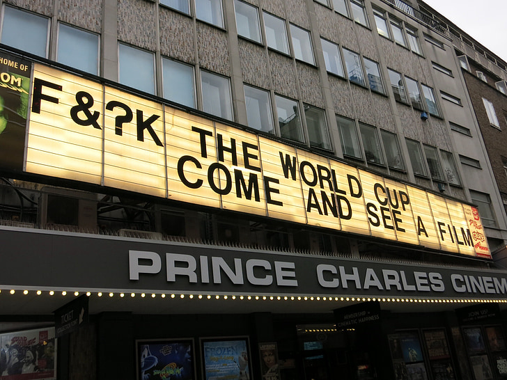 cinema, sign, words, london, world cup
