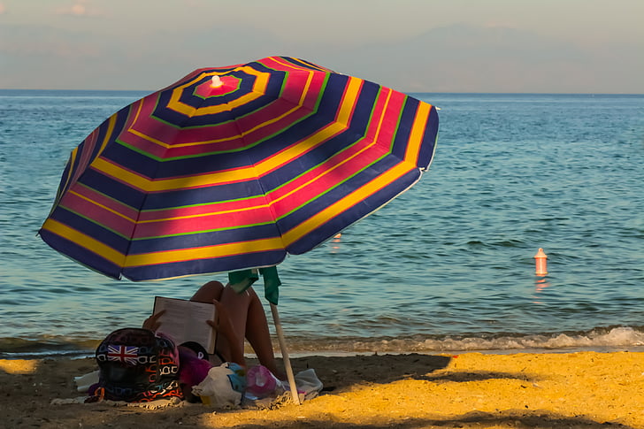 비치, 양산, 카리브 해, 휴가, 우산, 자, 바다