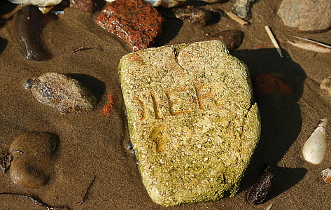石头, 海滩, 河, 砖, odra 河, 夏季, 青铜器