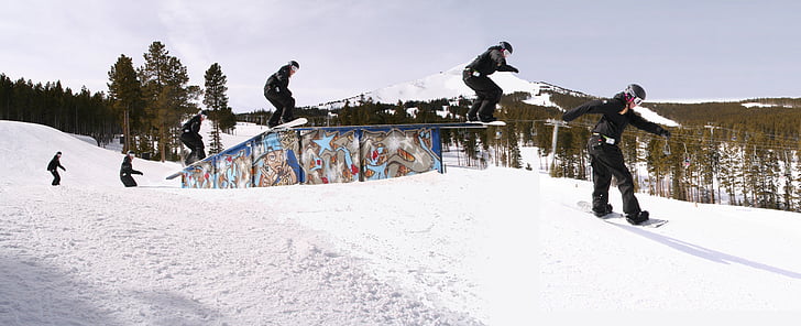 Snowboarding, železnice snímek, snowboardista, snowboard, styl