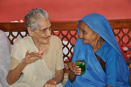 kvinne, gamle, India, folk, person, snakker