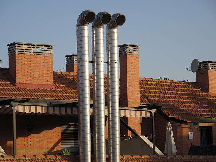telhado, chimnee, gases de escape, tubos, tubulação de