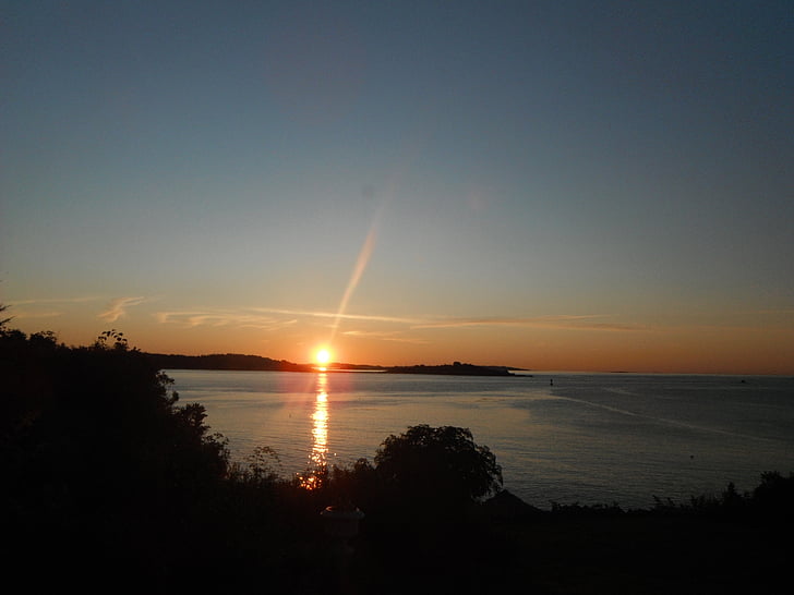 Napkelte, óceán, tenger, partvonal, sziget, Maine, nyári