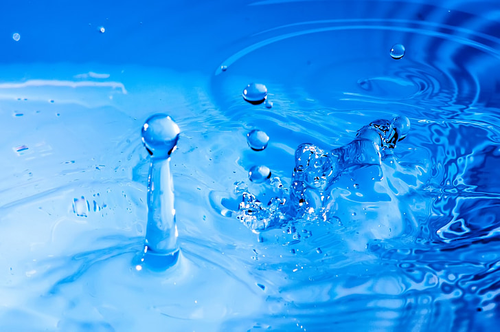 vatten, blå, droppar, droppar, Ripples, Splash, stänk