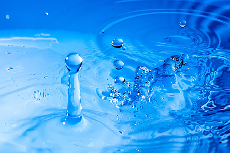 water, blue, drops, droplets, ripples, splash, splashing