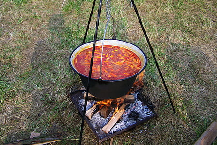 kettle goulash, food, cooking on an open