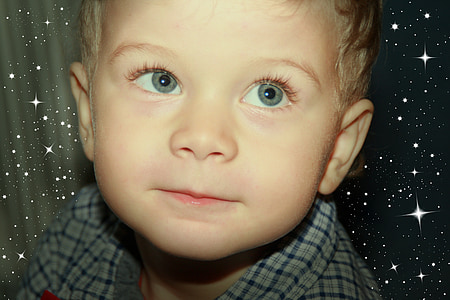 chłopiec, portret, gwiazdy, Magia, niebieskie oczy
